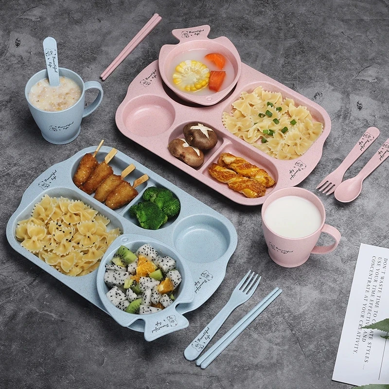 Children's Cartoon Tableware Set - 6-Piece Non-Slip Dinnerware with Plates, Bowl, Spoon, and Fork