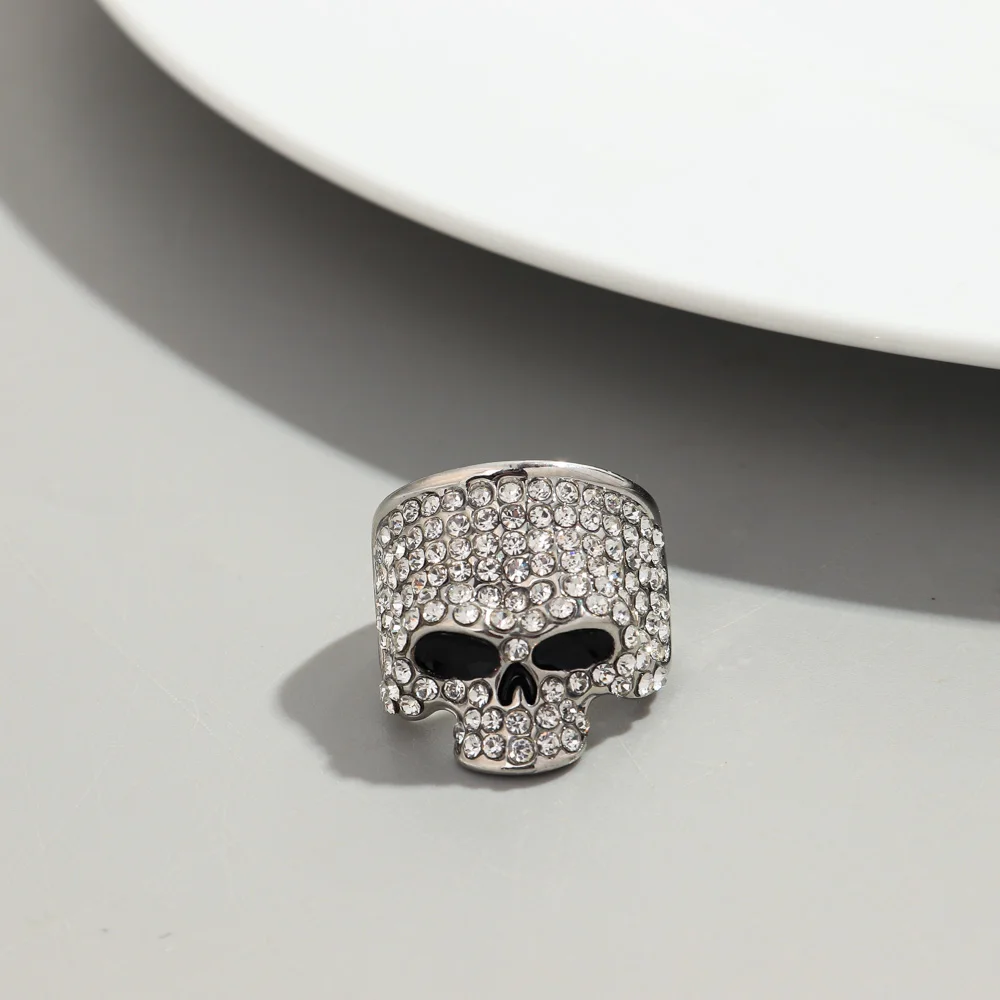 Gothic Skull Finger Rings for Men Women Rock Hiphop Crystal Black/Silver Color Ghost Head Biker Ring Punk Fashion Jewelry Gifts 6