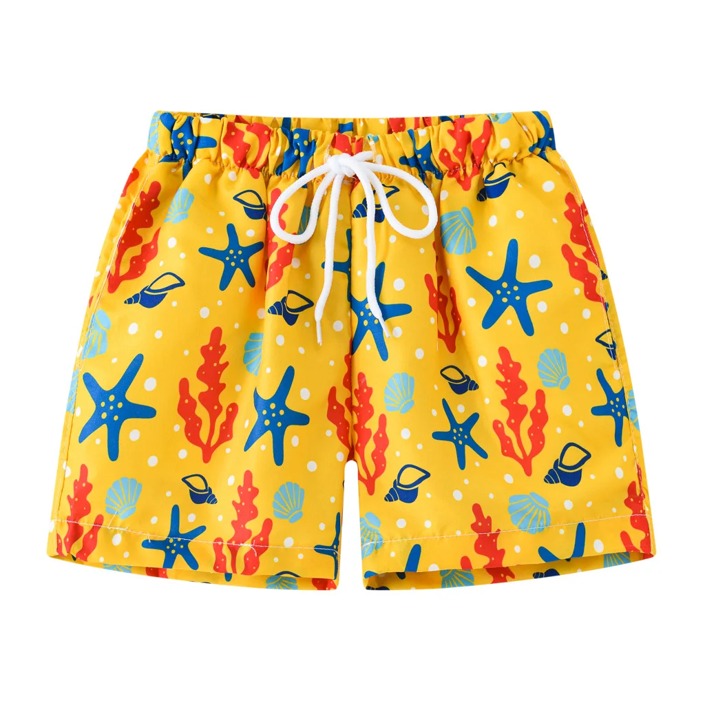 OVTRB Kids Boy Swim Shorts Pull-on Summer Graphic Shorts Little Boys Beach Short Pants Drawstring Knee Length Bathing