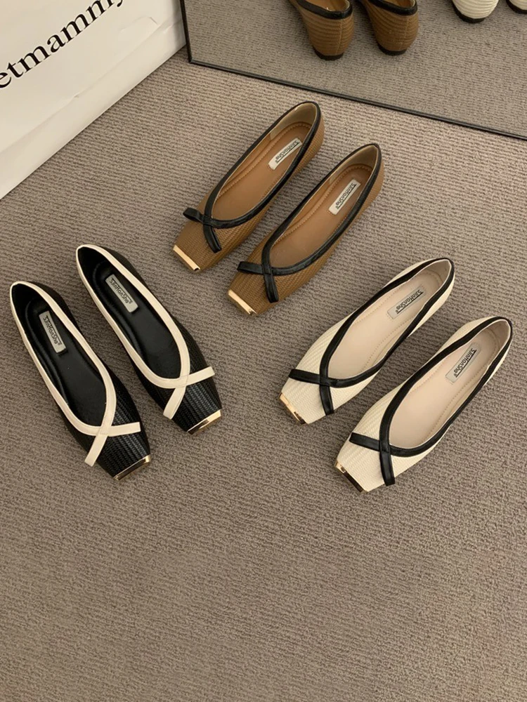 

Балетки женские с квадратным носком, повседневные туфли с бантом, с закрытым носком, летняя одежда, осень 2023