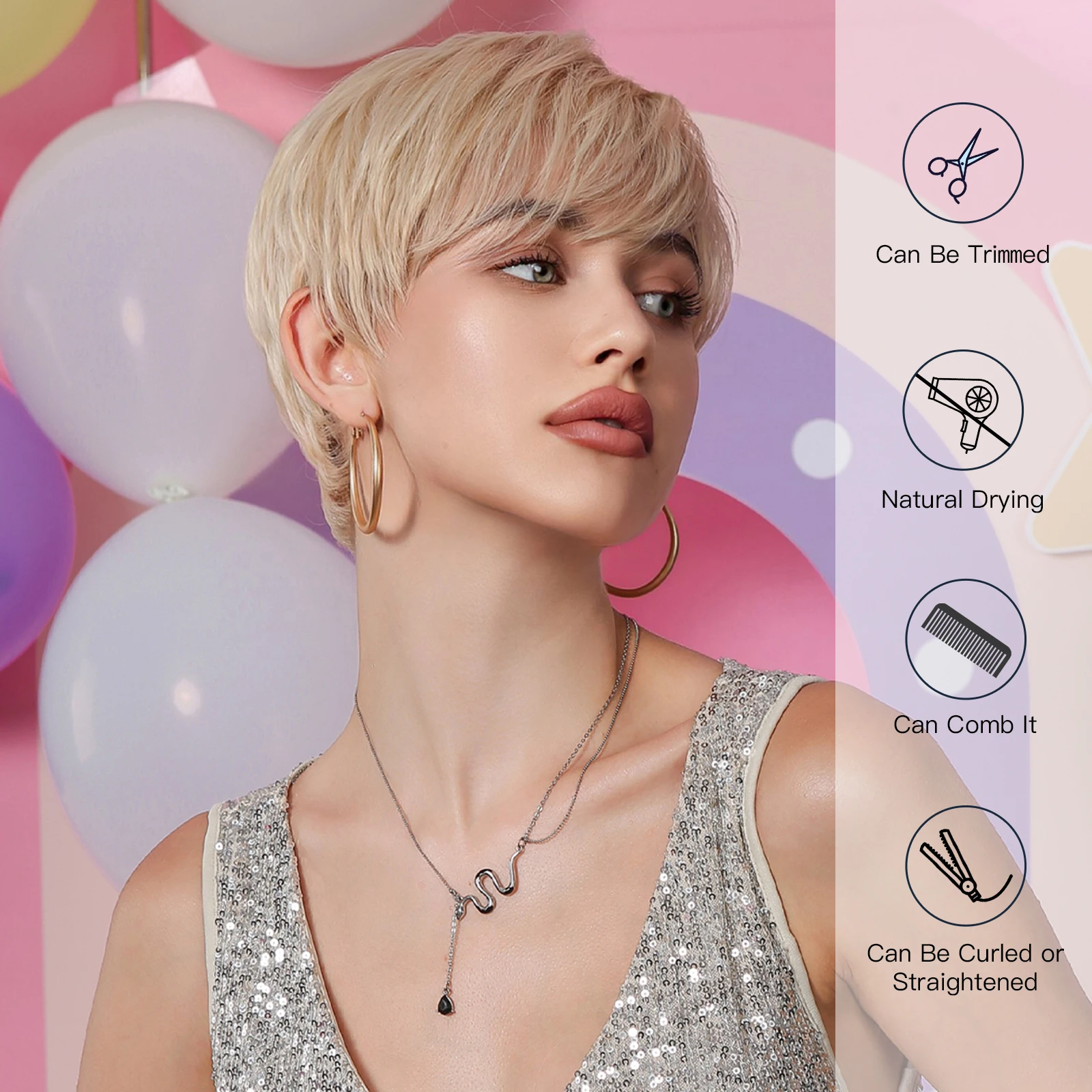 Platinum Blonde Pixie Cut Bob Wigs Short Straight Layered