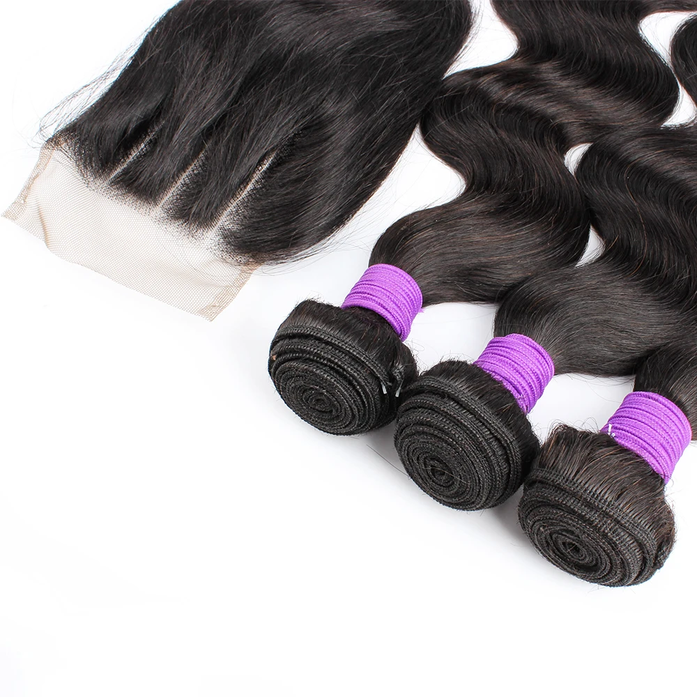 mèches indiennes remy body wave avec closure en dentelle extension de cheveux lots