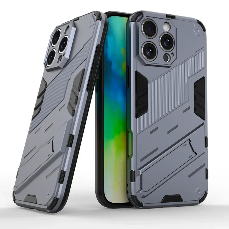 Enhanced Shockproof Armor Phone Case with Holder and Hard Bumper Cover