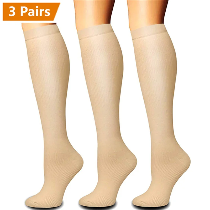 3 Pair Compression Socks Knee High Varicose Veins Stockings for Men Women Sport Anti Fatigue Pain Relief running socks