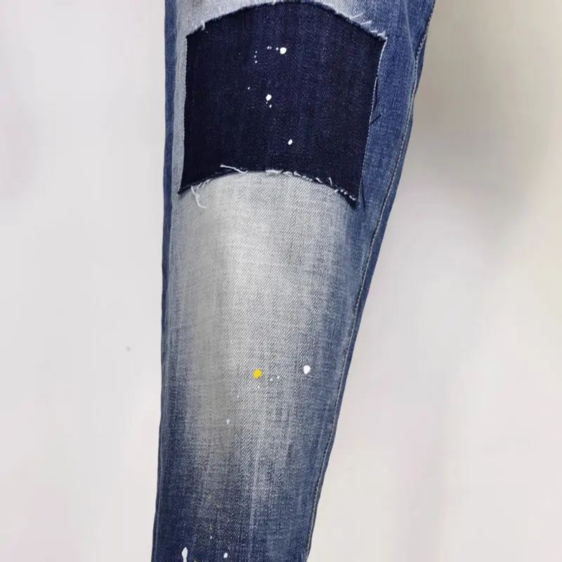 Street Fashion Men Jeans Retro Blue High Quality Elastic Skinny Fit Ripped Jeans Men Patched Designer Hip Hop Brand Pants Hombre