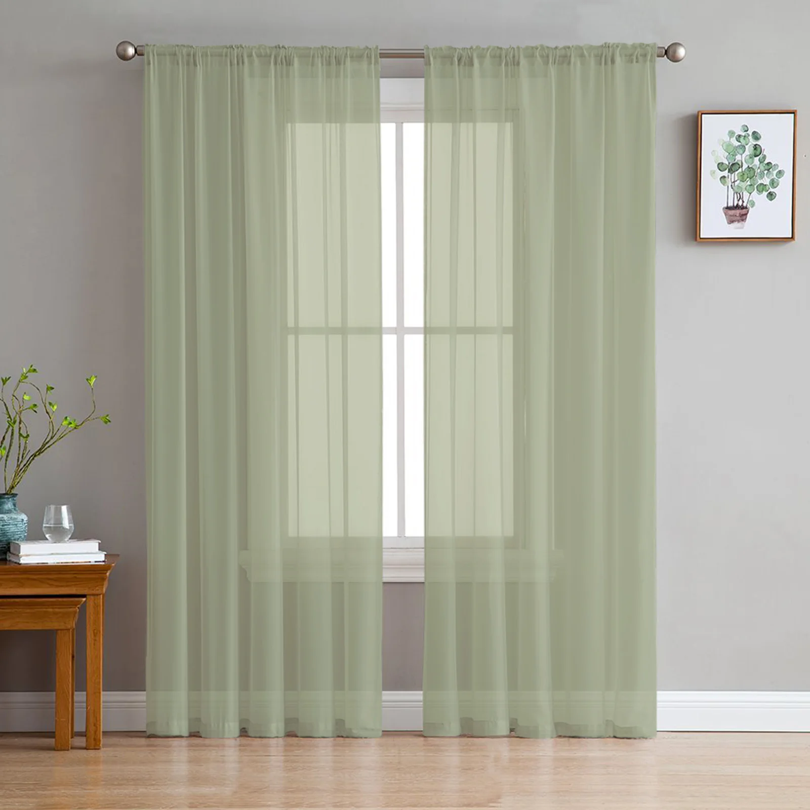 SageGreenChiffonSheerCurtainsForLivingRoomBedroomKitchen