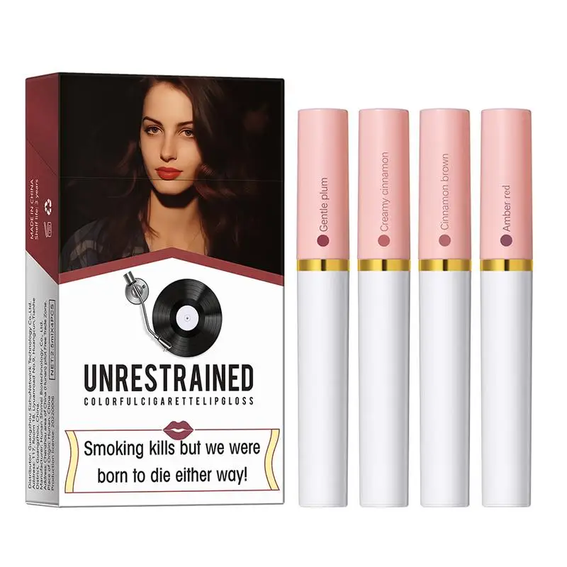 

Creative Cigarette Lipstick Set 4 Color Matte Lip Gloss Long Lasting Lip Glaze Waterproof Lip Stick Tube Nude Red LipTint Makep