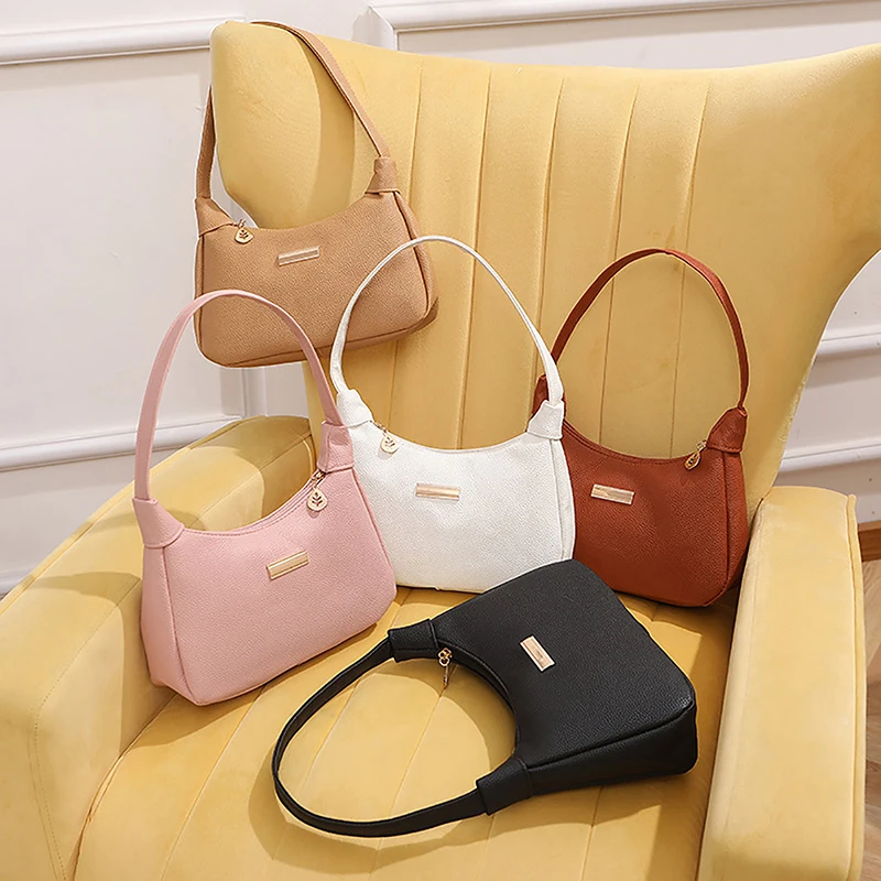 

Lichee Leather Women Shoulder Bag Retro Solid Color Hobos Handbags Leisure Underarm Armpit Bag Fashion Exquisite Shopping Bag