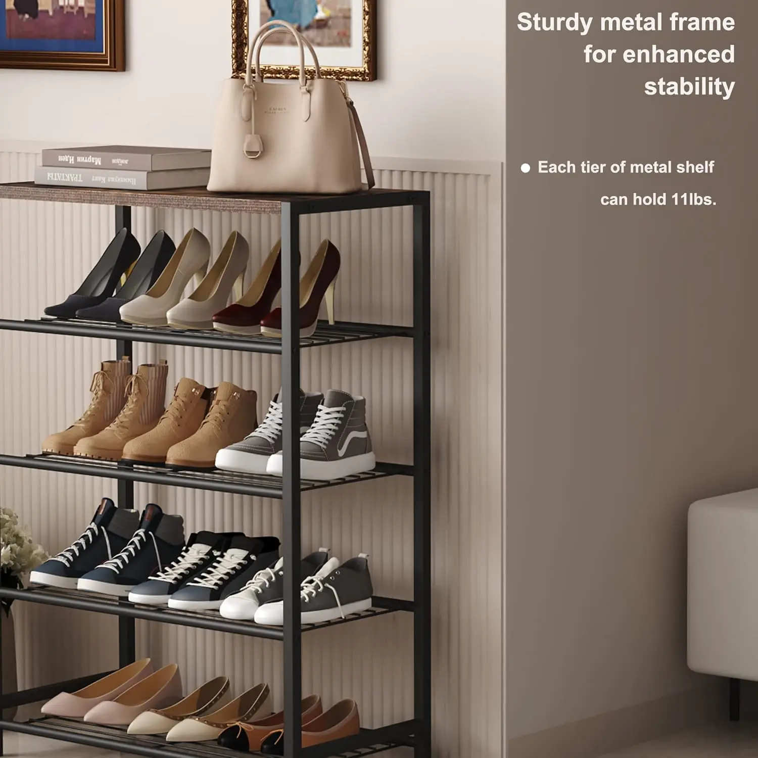 5-Tier Shoe Rack, Shoe Storage Shelf with MDF Top Board, Shoe Rack Organizer, Each Tier Fits 3 Pairs