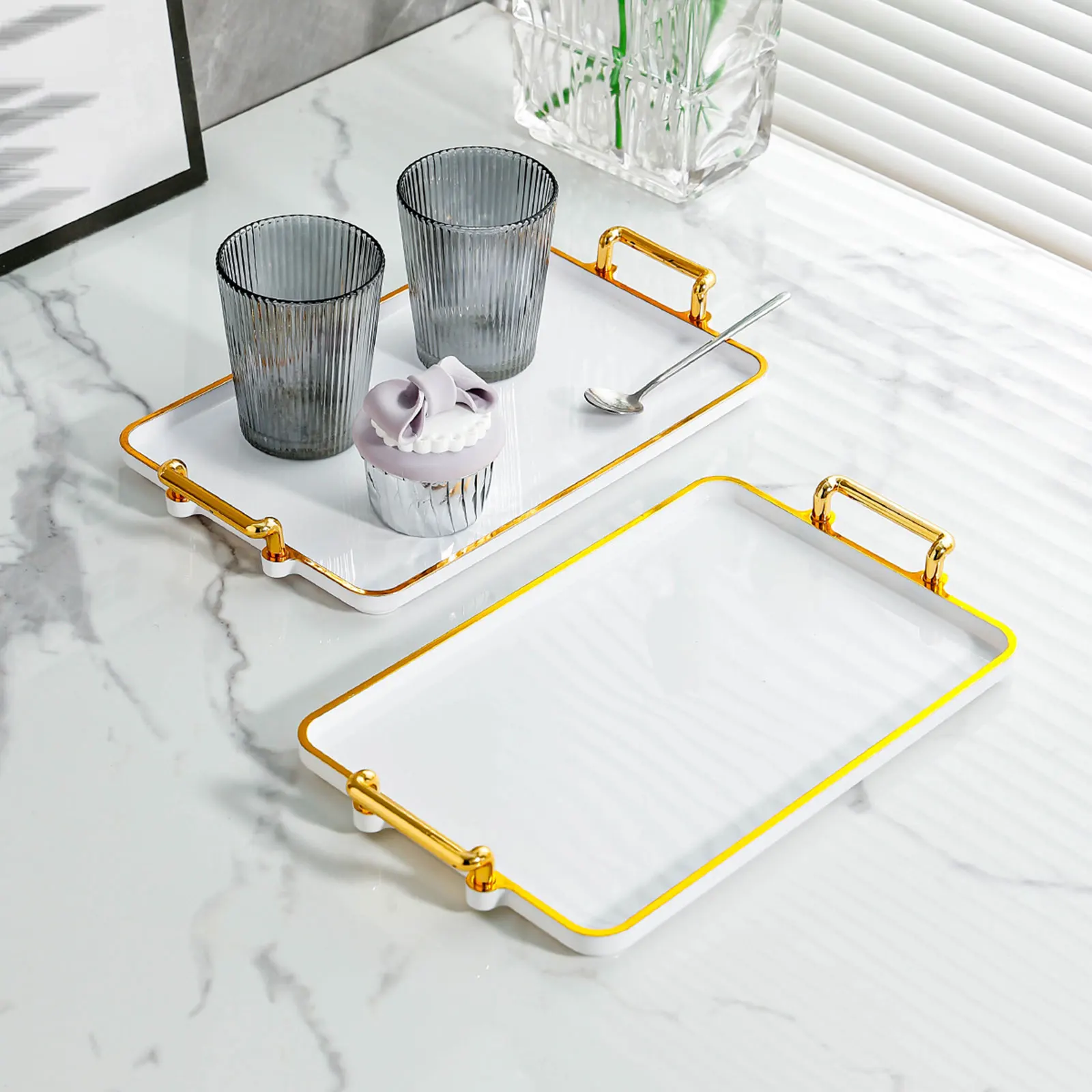 Serving Tray with Handles Eating Tray Cosmetic Storage for Home Countertop Centerpiece Rectangular Table Decor Food wooden serving tray,tea tray