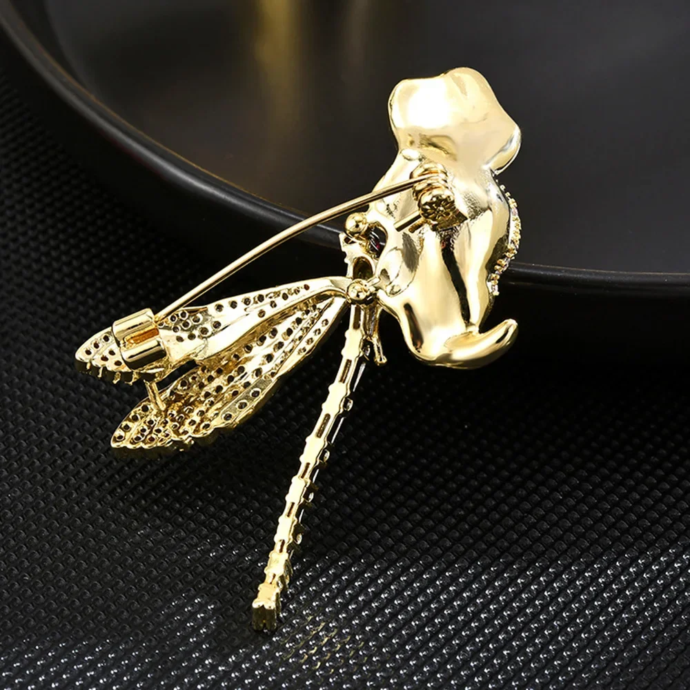 Delicate Enamel Dragonfly Standing Branch Lotus Leaf Brooch Zircon Flower Women Brooch Pins Personality Jewelry Accessories
