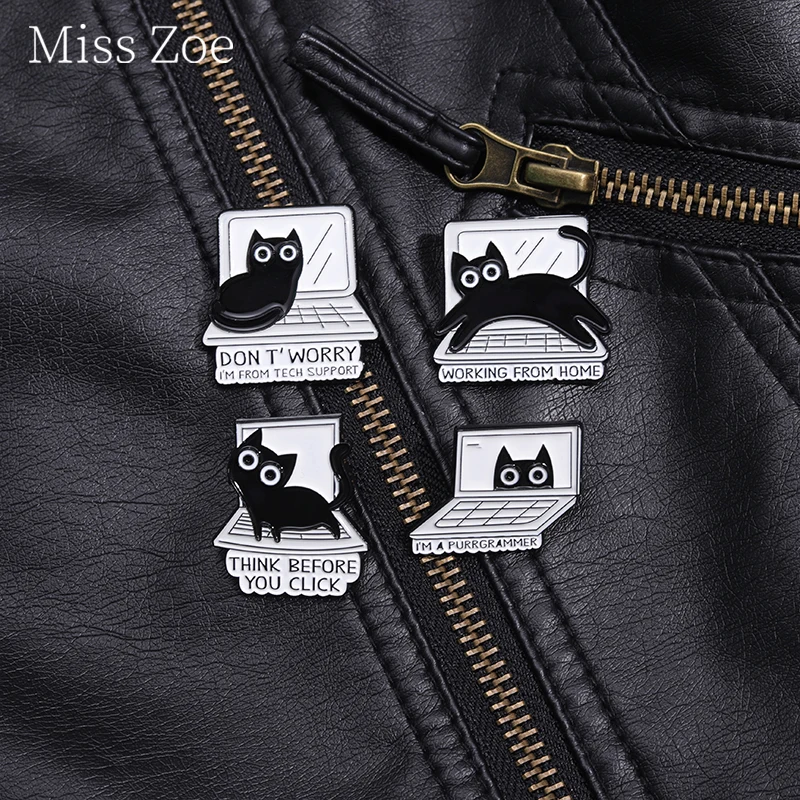

Think Before You Click Cat Enamel Pin Working From Home Computer Animal Brooch Lapel Badge Cartoon Jewelry Gift For Friends