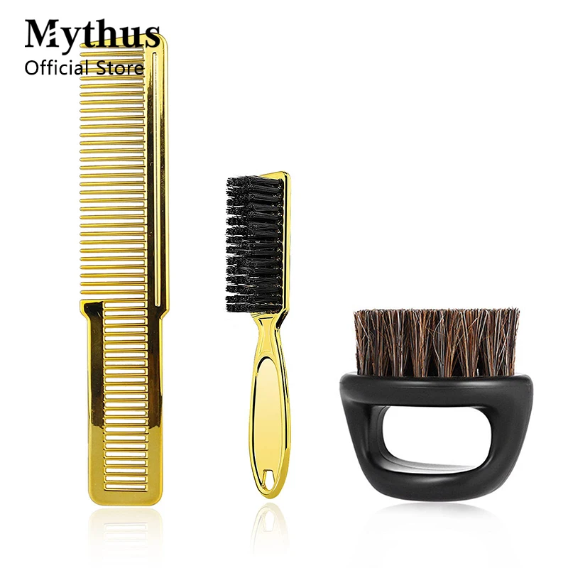 Salon Electroplated Hair Clipper Comb Set Hangable Design Hair Cleaning Neck Brush Ring Beard Brush Stylist Styling Comb Set product design styling