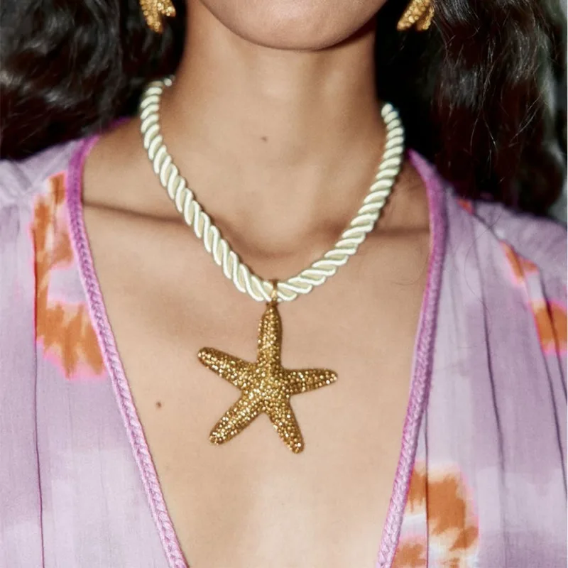 

New Thick Rope Chain Metal Starfish Necklace for Women Girls Large Pendant 2023 Trend Summer Jewelry Holiday Party Accessories