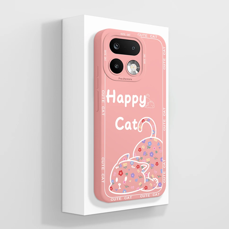 Lovely Cat Pattern Shockproof Full Coverage Liquid Silicone Phone Case