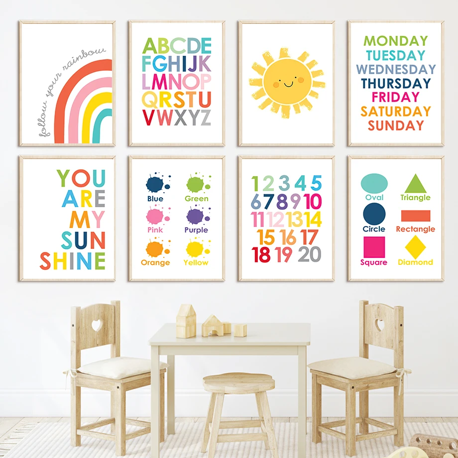 Spanish Educational Poster Print Boho Wall Art Canvas Painting Number  Alphabet Learning Kids Toddler Playroom Decoration - AliExpress