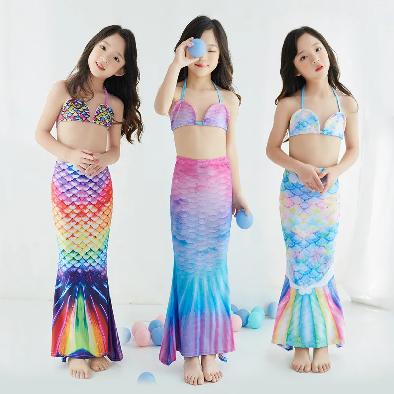 

Kids Mermaids Tails For Girls Swimming Dresses Fantasy Swimsuit Can Walk Add Monofin Fin Cosplay Beach Mermaid Bikini Costume