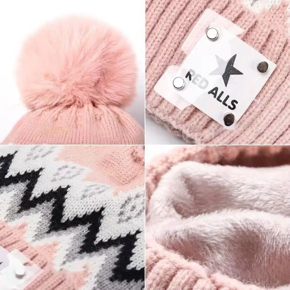 Winter Plus Velvet Beanies Hat Windproof Ear Protection Hat Scarf Set Thick Warm Knit Skull Cap Women