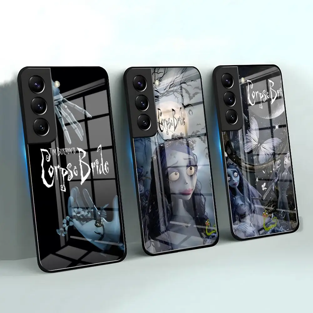 Tim Burton C-Corpse B-Bride Themed Black Glass Phone Case