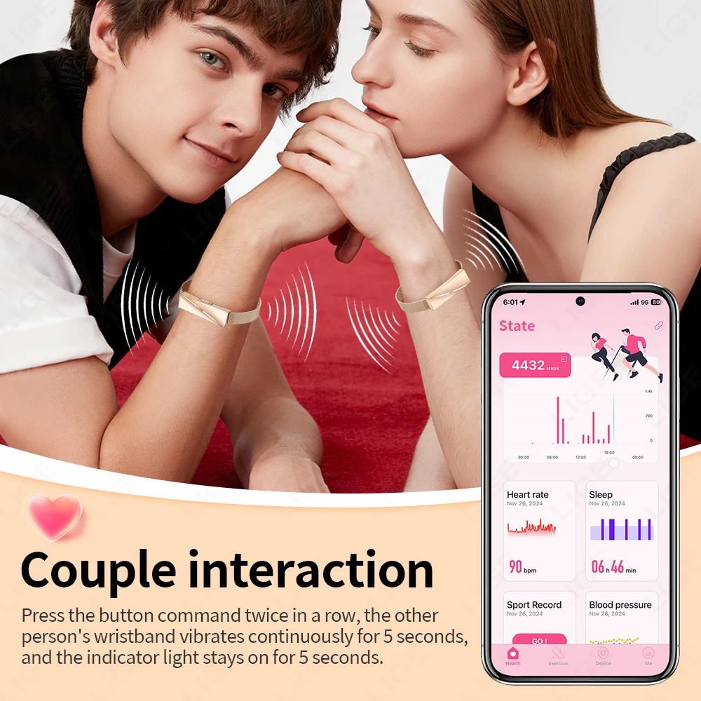 LIGE Health Smart Watch Bracelet Couple Interaction Heart Rate Monitor Men Women Band Sports Waterproof Call Reminder Smartwatch