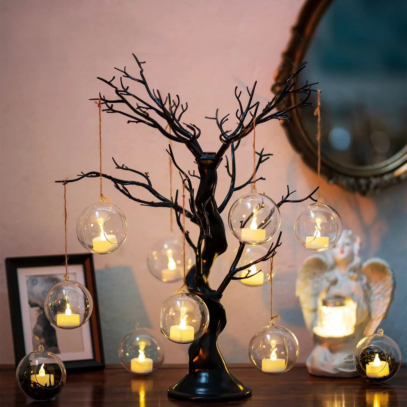 5pcs Hanging Tealight Holder Globes Fillable Acrylic Bulk Hanging Tea Light Ball for Party Wedding Christmas Home Decoration DIY