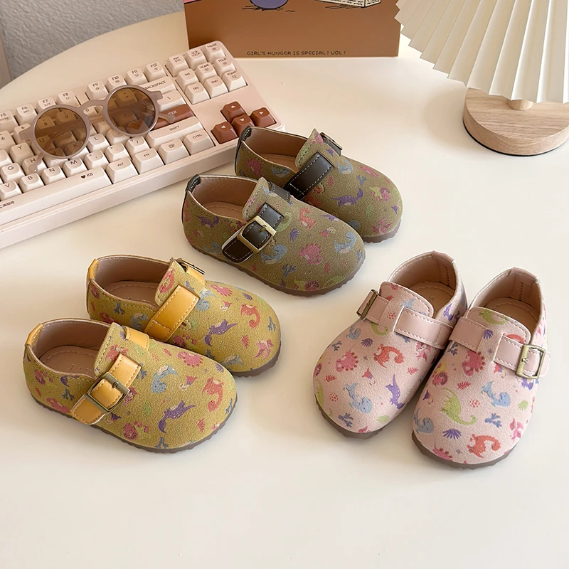 2-16 Years Old Children's Birken Shoes Spring Autumn Cartoon Printing Boys Girls Single Shoes Pink Retro Soft Kids Leather
