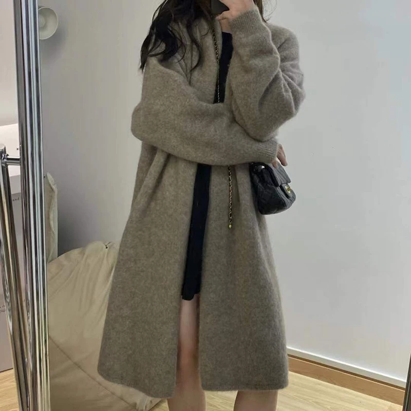 

Medium long thickened sweater for women, soft and glutinous, loose,chic, vintage knitting cardigan coat, spring and autumn