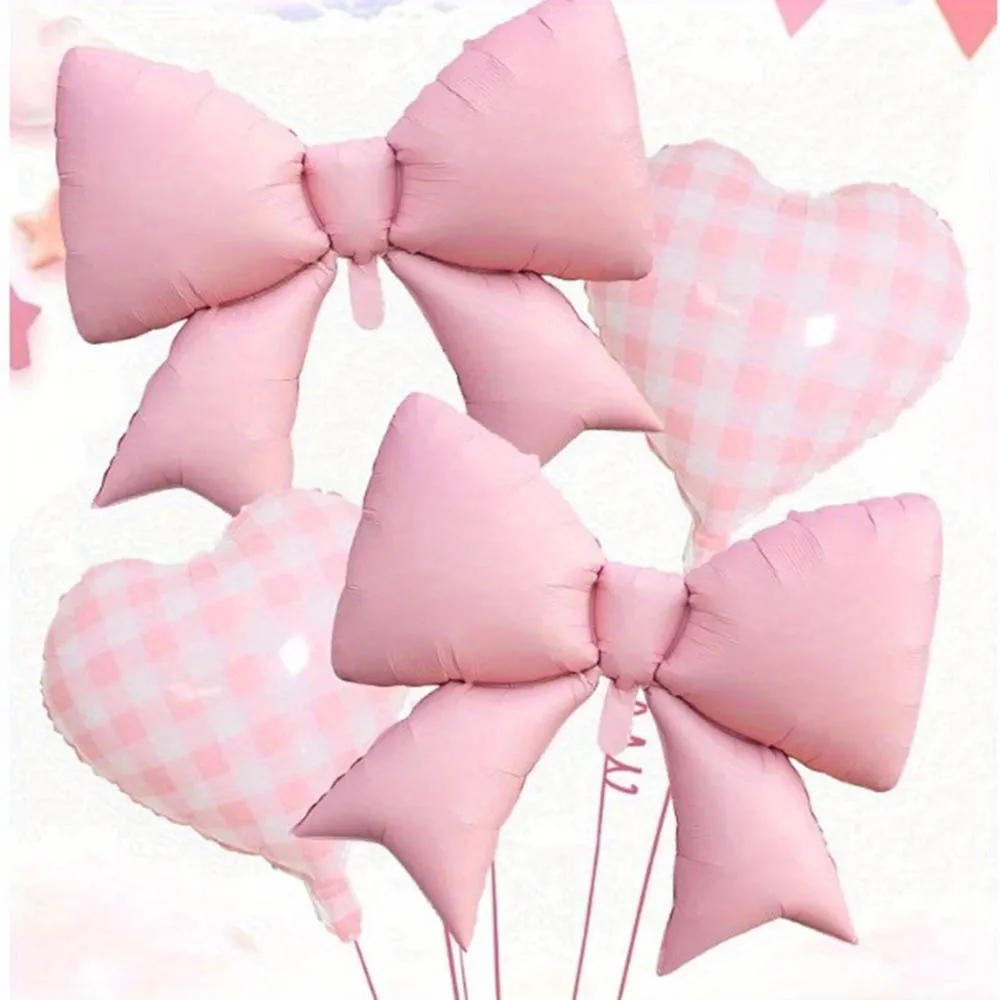 4 Stück rosa Schleife und kariert, Liebesherz, Geburtstagsfeier, Folienballon für Brautgeschenke, Hochzeiten, Verlobungen, Jubiläen, Dekorationen