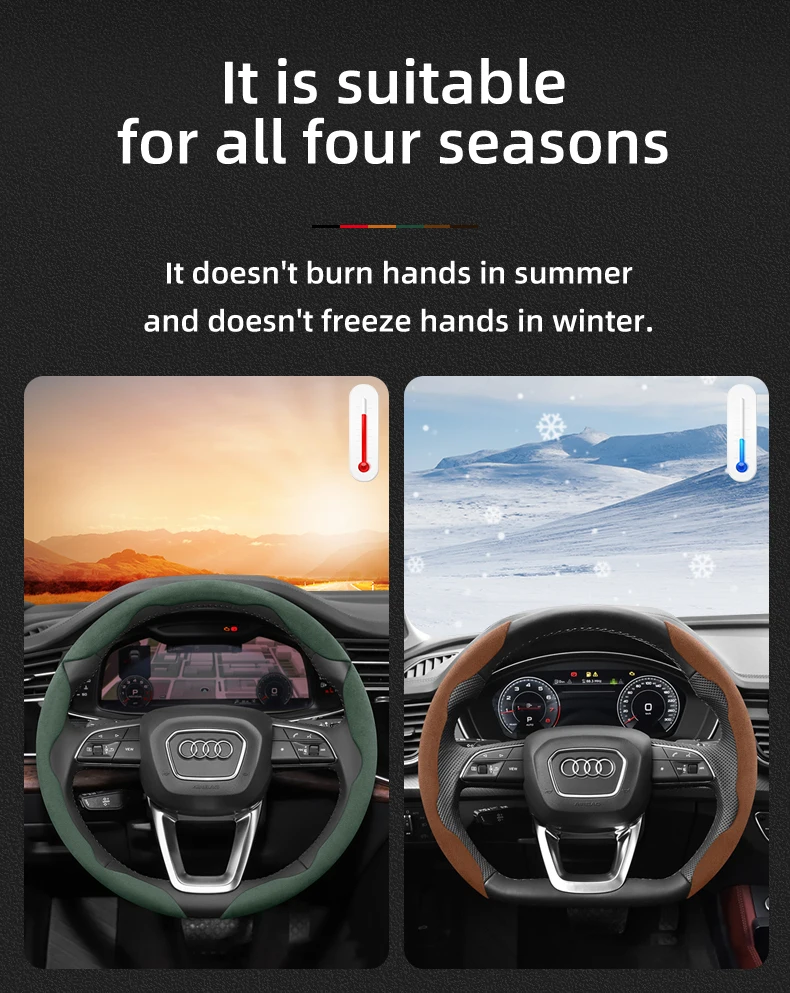 Passend für Audi Anti-Rutsch-Schnalle, segmentierter Wildleder-Lenkradbezug, passend für R4 B8 A3 8P B6 B7 A6 C6 A1 A5 8L Tt C5 B5 Q3 Sportback Mk2 C7 A8 D3 C8 Q7 4L F3 8t B9 8V A7 Q5 R8 – Detail 5