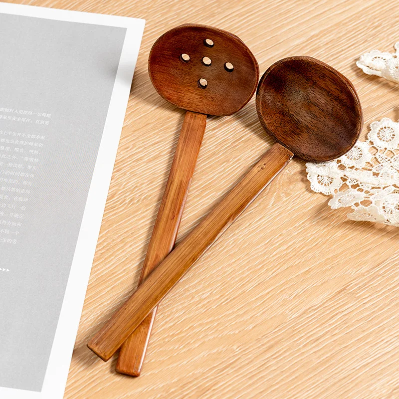 Japanese Public Hot Pot Spoon Ramen Colander Long Handle Household Soup Spoon Wooden Fishing Cooking Tool Lrage Colander
