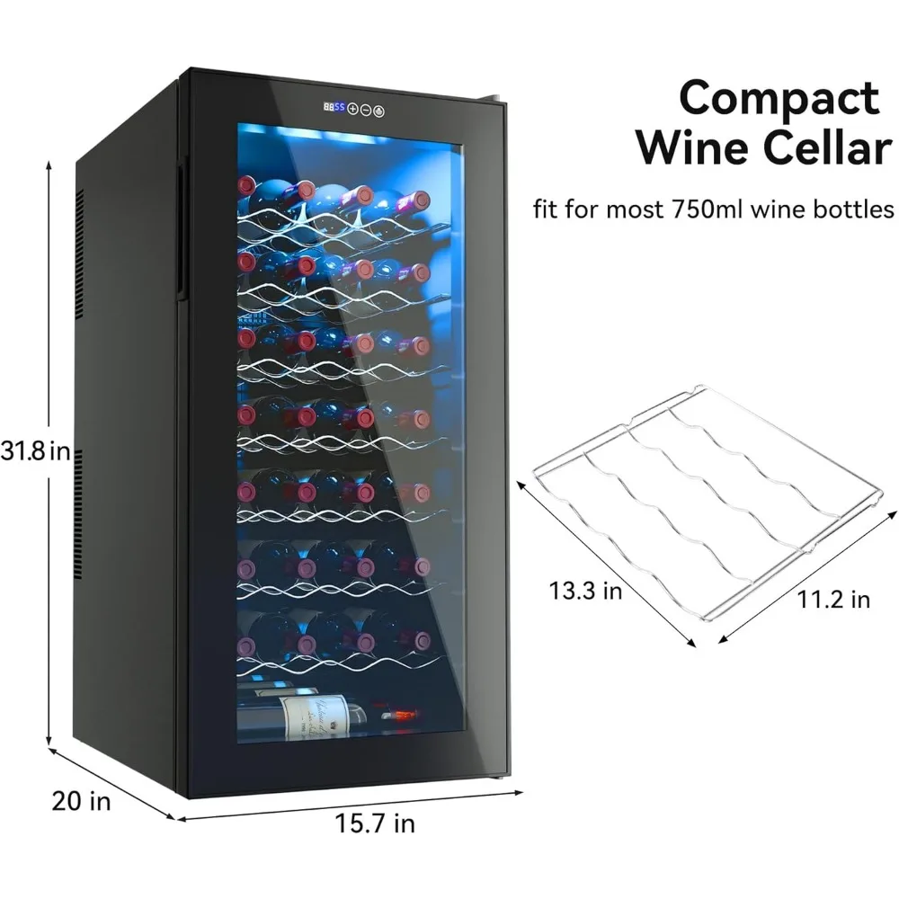 32 Bottle Refrigerator with Interior LED Light, 2.75Cu.Ft./78L Thermoelectric Free Standing Wine Cooler Refrigerator