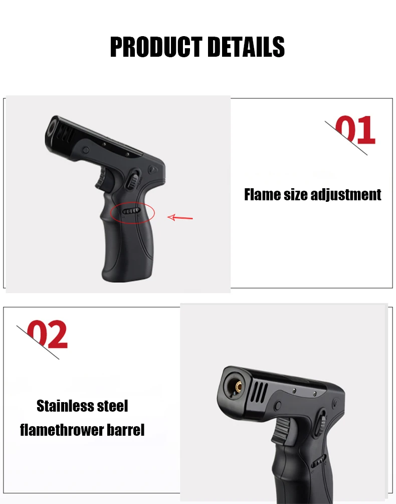 Description Picture 3 of item1300C Torch Kitchen Gun Turbo Windproof Cigar Bbq Camping Lighter With Adjustable Blue Flame Size Safety Lock Powerful Gadgets