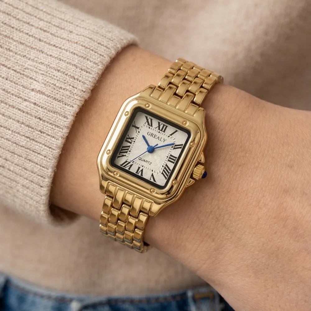 Classic Wrist Watches for Women Two-tone French Elegant Square Quartz Clock Roman Numerals Stainless Steel Ladies Dress Jewelry - 4