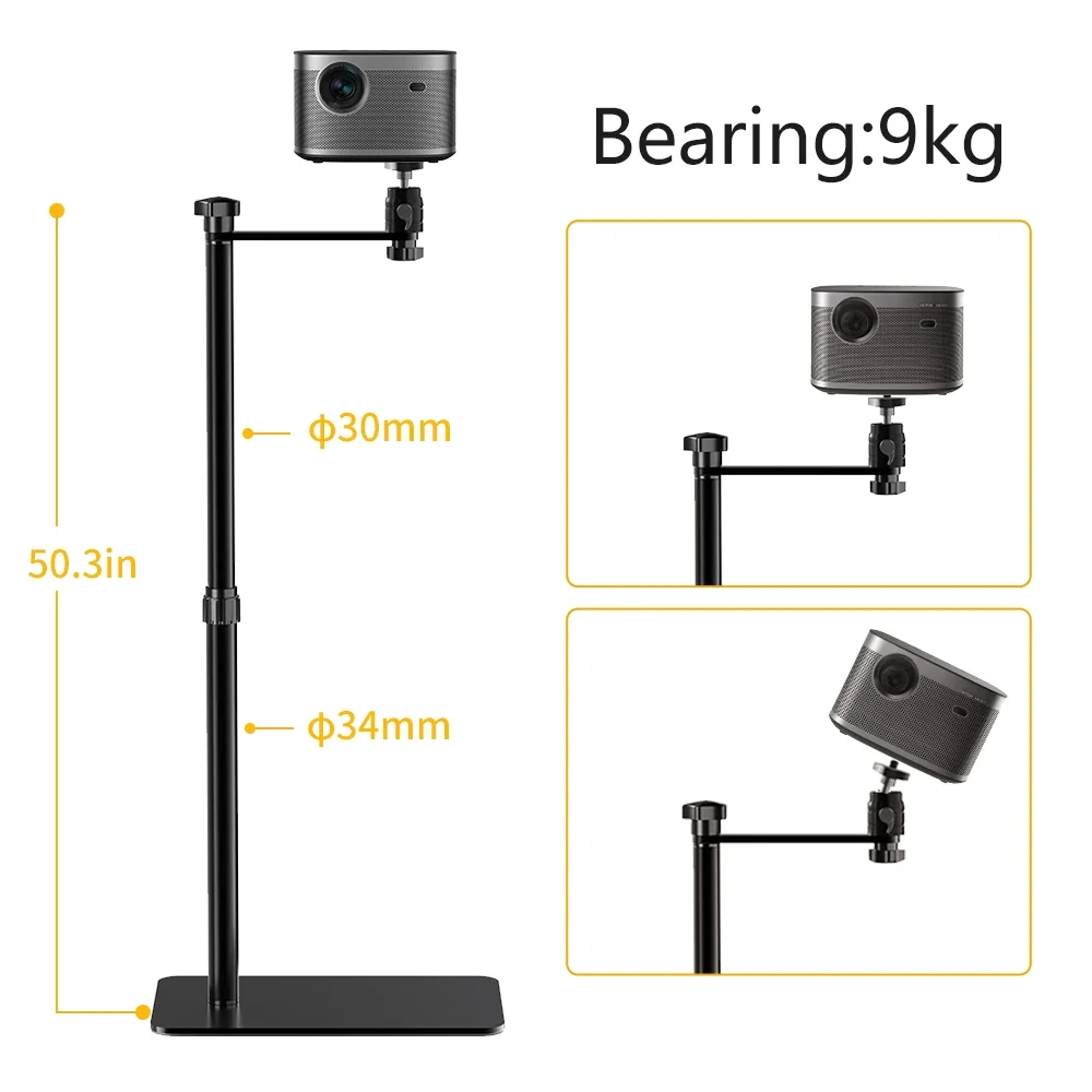 SH Adjustable Projector Stand Mount 128cm Height With Tray Or Gooseneck With 1/4 Screw Fit For Universal Projector Ceiling Mount