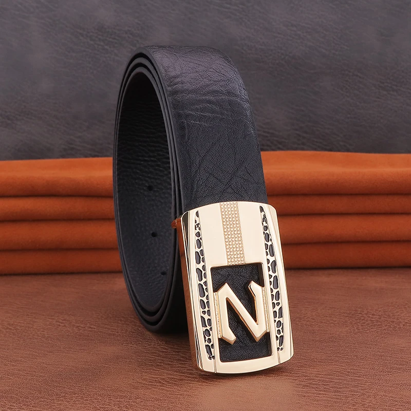 High Quality K Letter Smooth Buckle Men Designer Belts Luxury Famous Brand  Full Grain Leather 3.3cm Casual Ceinture Homme