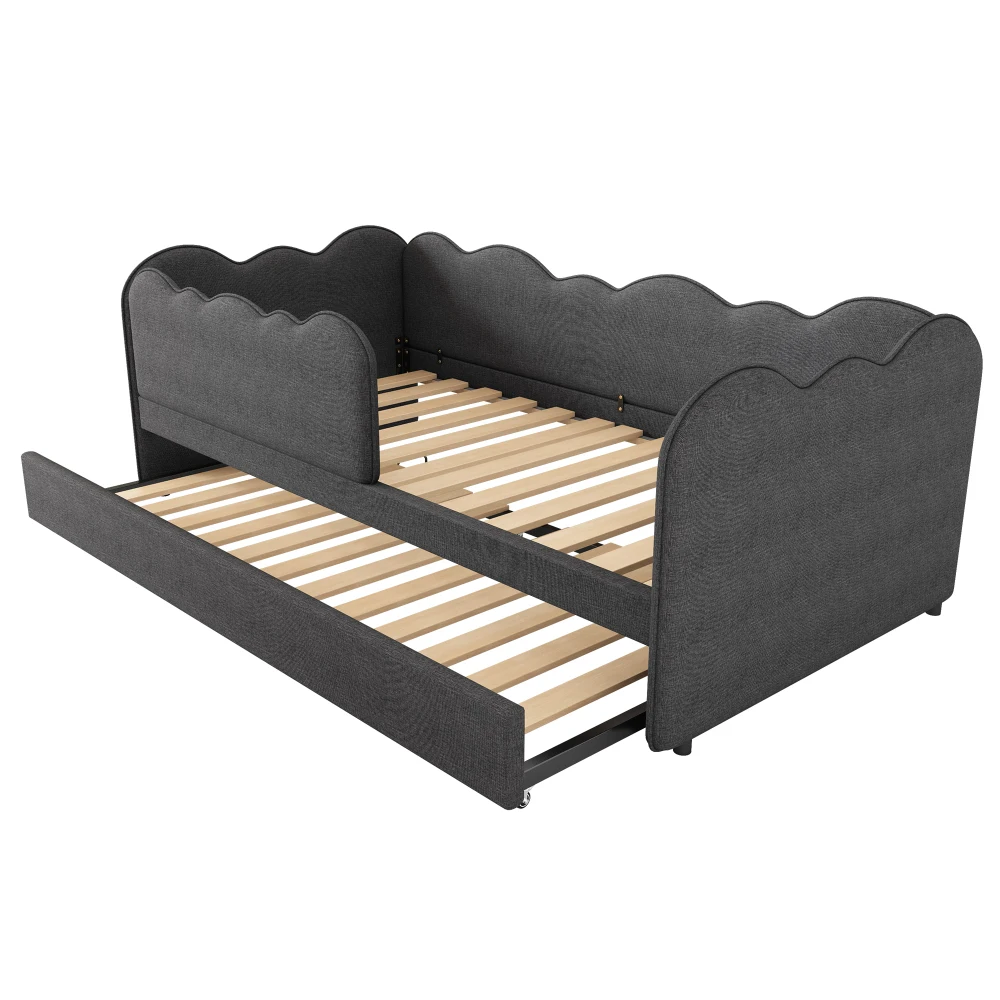 Gepolstertes Tagesbett 90x190cm, Tagesbett Schlafsofa mit ausziehbarem Bett 90x190cm, Kinderbett mit Gitter ohne Matratze – Detail 17