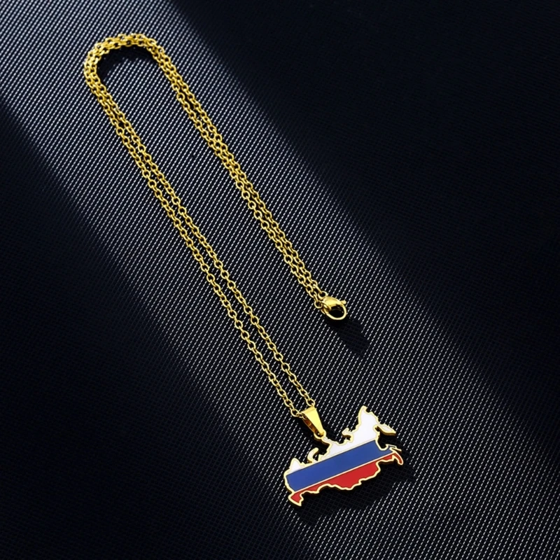 Russia Map Pendant Necklaces Women Russian Map Necklace Jewelry Stainless Steel Necklaces Russia Flag Pendant Necklaces 4
