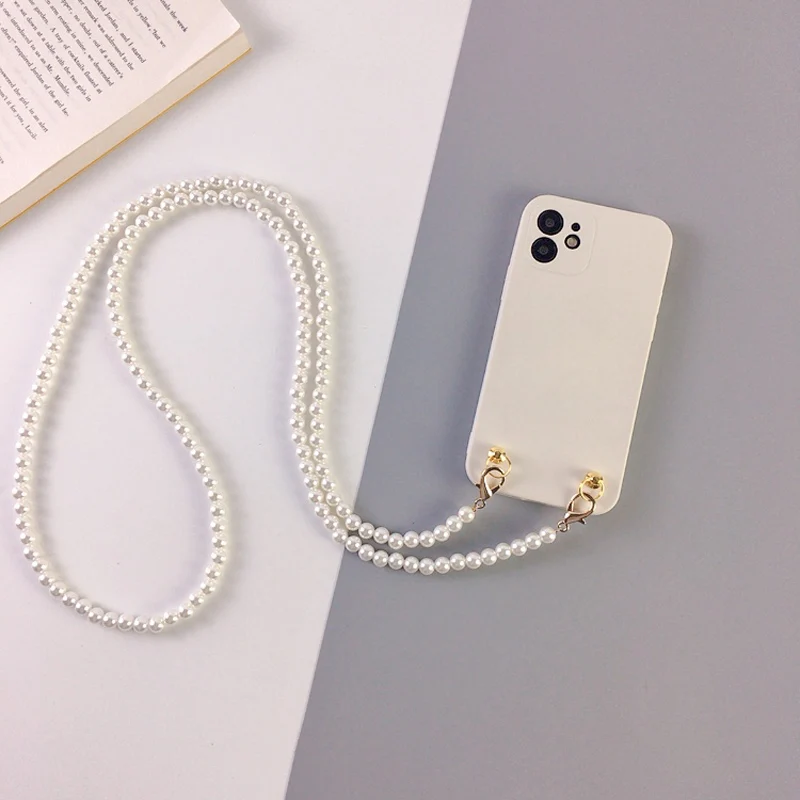 

Crossbody Lanyard Necklace Pearl Bracelet case with Chain for iphone 11 12 13 14 Pro Max XR X XS 15 Back Cover with Strap