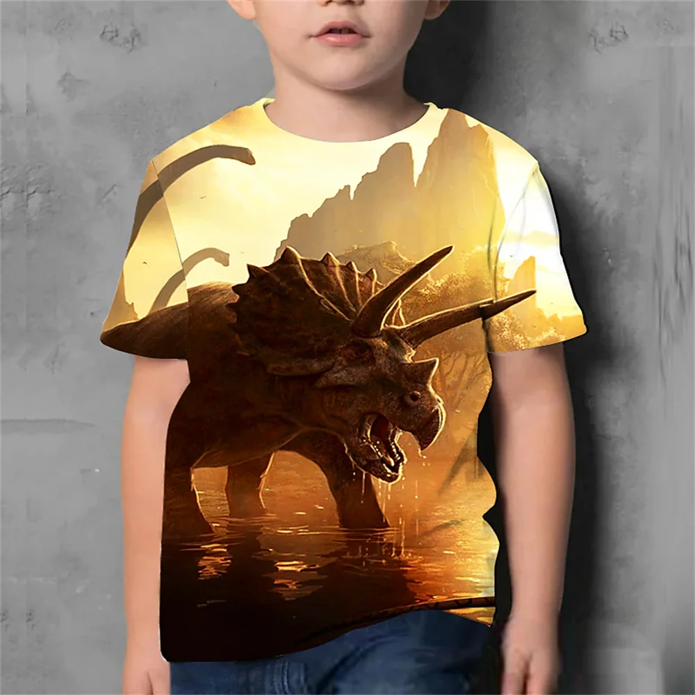 Children Clothes Girls 8 To 10 Years T Shirt For Boys Dinosaur Short Sleeve Cartoon Animals Summer Black Kid T-Shirts 3d Print