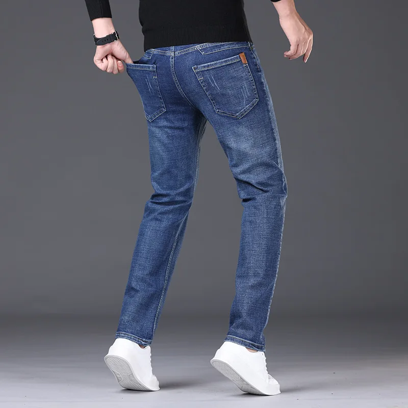 Men Fashion Straight Jeans Men 2026 New Stretch Slim Fit Pants Comfortable Soft Business Denim Trousers Male Brand Clothing