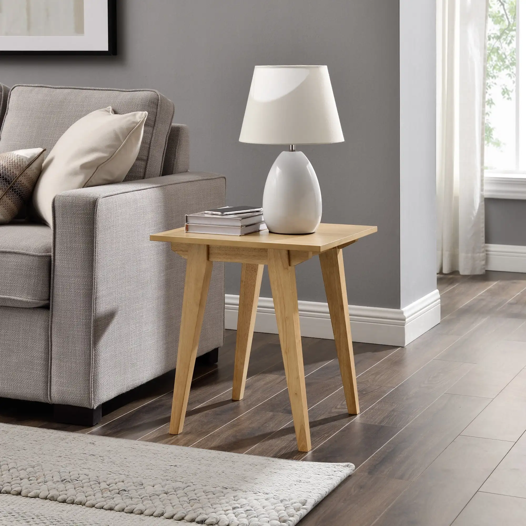 

Walker Edison 20" Japandi Tapered-Leg Side Table, English Ash