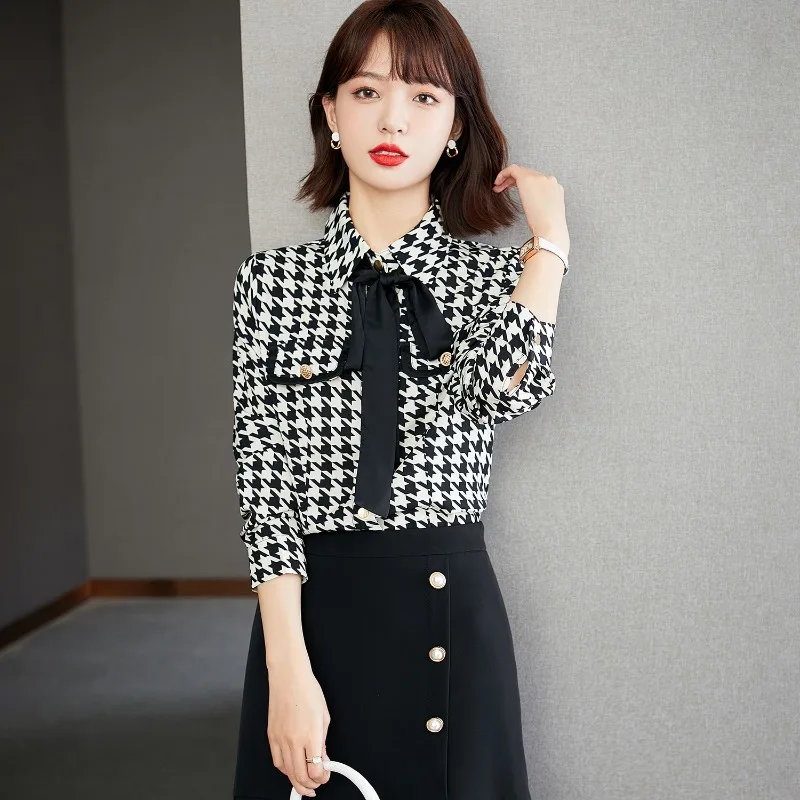 

Шифоновые Женские рубашки в клетку, свободные винтажные блузки, Дамская одежда в твидовую клетку, модные топы с длинным рукавом YCMYUNYAN на весну/лето