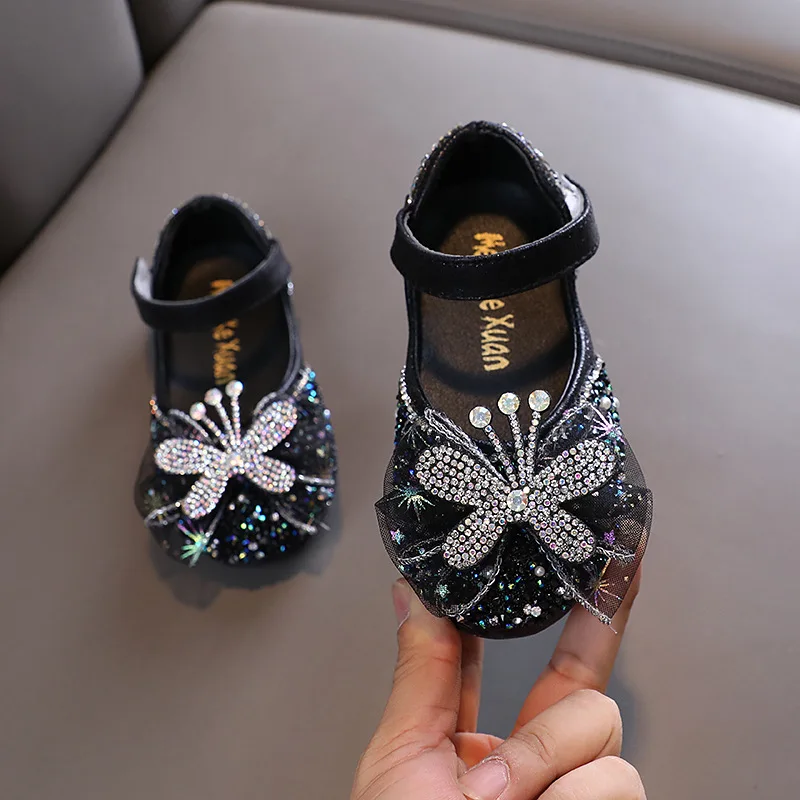 

Kids Glitter Pink Princess Shoes Fashion Shallow Girls Lace Bow Wedding Leather Shoes Children Soft Dance Performance Mary Janes
