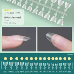 Matte Half Cover False Nail Tips Set - 150pcs in 12 Sizes for DIY Nail Art & Salon Extensions (HF Short Oval)