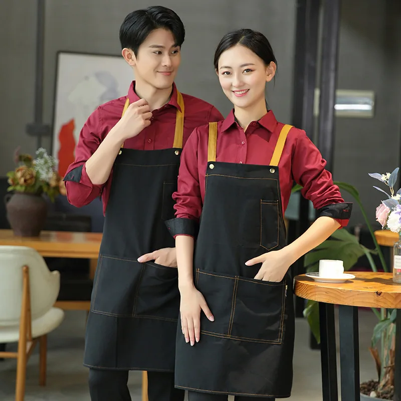 C828 Work Apron Clothes Print Advertising Coffee Shop Supermarket Restaurant Can Kitchen Apron Painting Manicure Wear