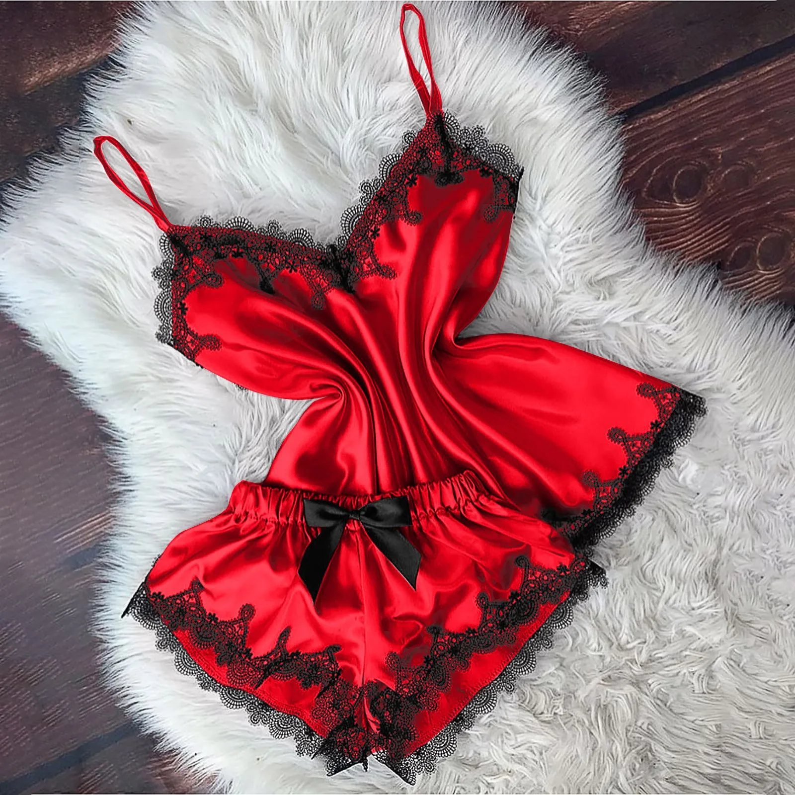 Sexy Lingerie Women Sleep Wear Camisole Bow Shorts V-Neck Tops Velvet Pajamas Sleepwear пижама женская Hot