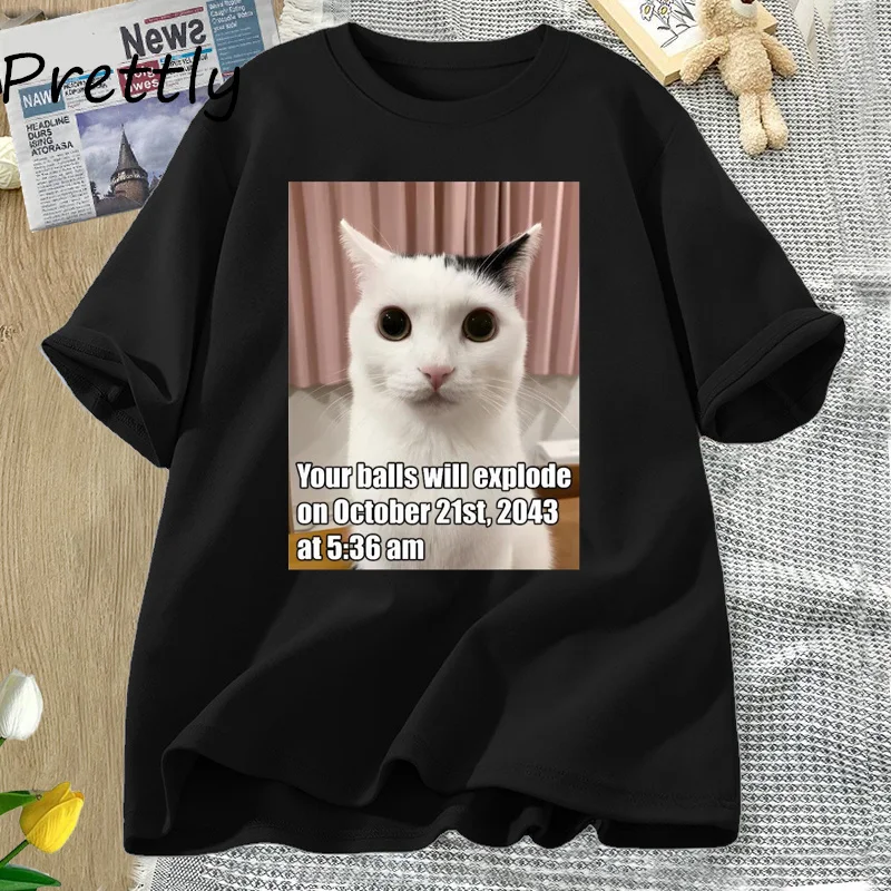 Your Balls Will Explode Funny Cat Meme Graphic T Shirt Odd Feline Kitty ...
