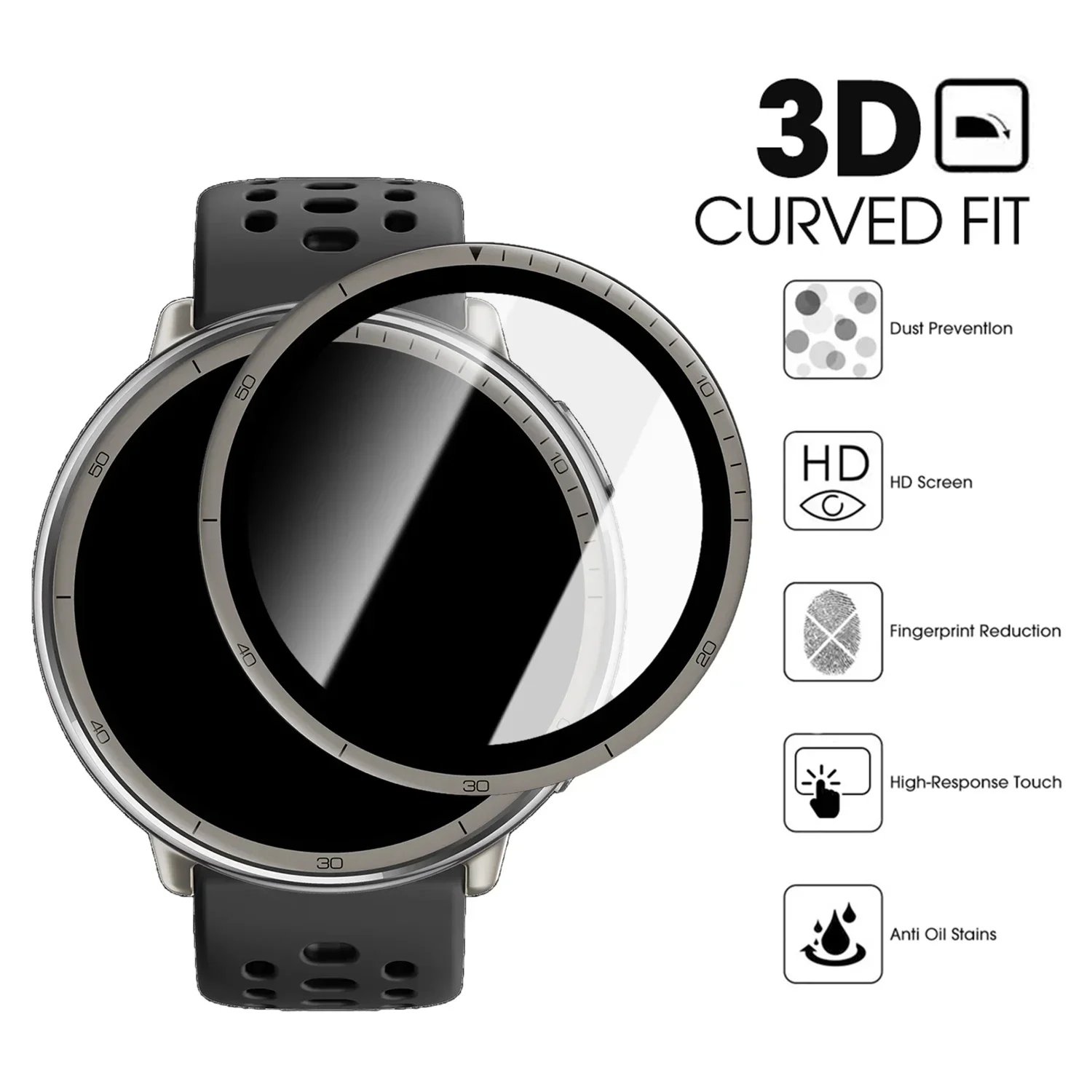 Screen Protector for Amazfit Active 2 3D Curved Screen Protector for Active 2 Ultra-HD Full Coverage Protective Film Accessories