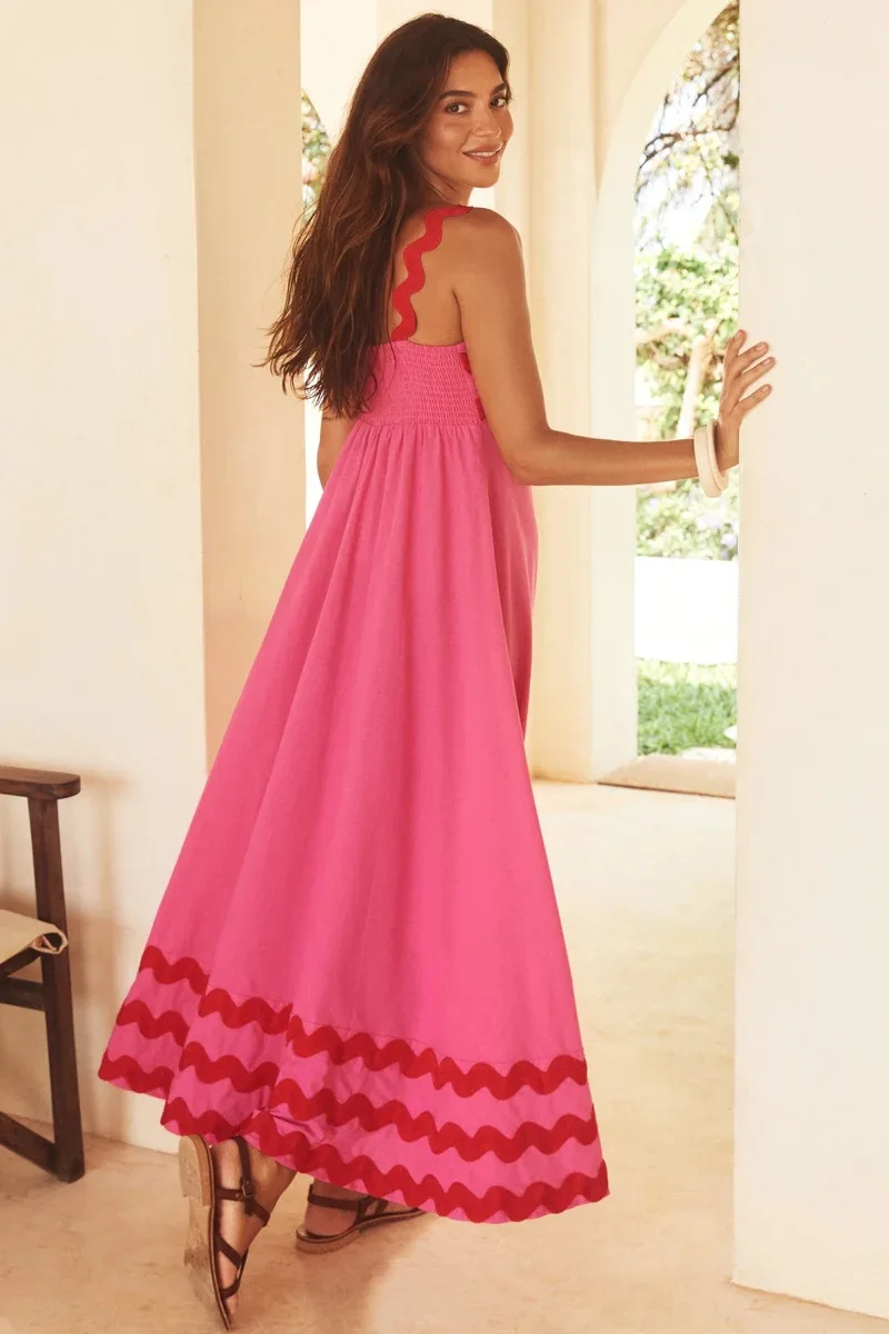 Bohemian Summer Printed A-line Long Dress Sexy Backless Holiday Beach Spaghetti Strap Dresses For Women Maxi Vestidos Para Mujer