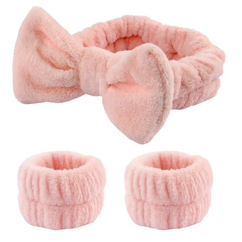 Coral Fleece Facial Cleansing Set Absorbent Hair Band and Wristbands 3pcs Skincare Water Resistant Tools Kit Hairbands Headbands